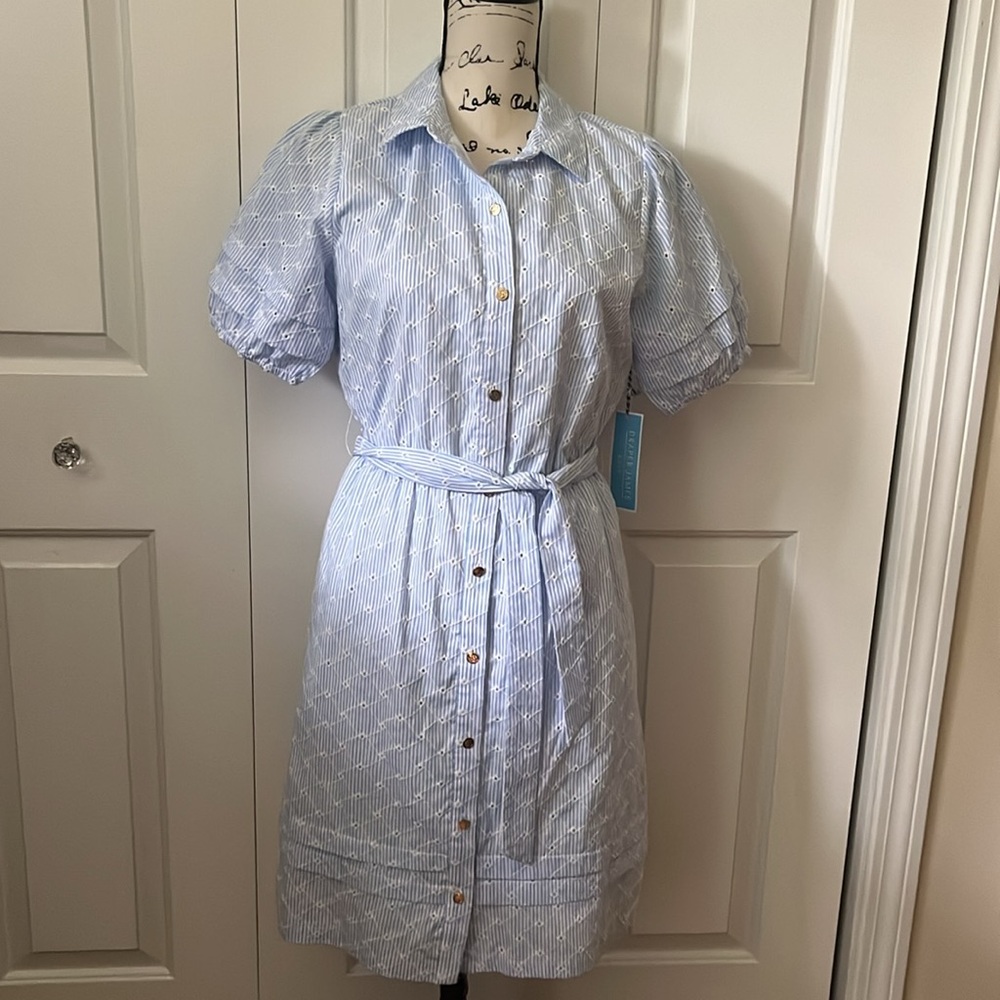 NWT Draper James RSVP puff sleeve blue eyelet shirt dress sz Small - Picture 8 of 15
